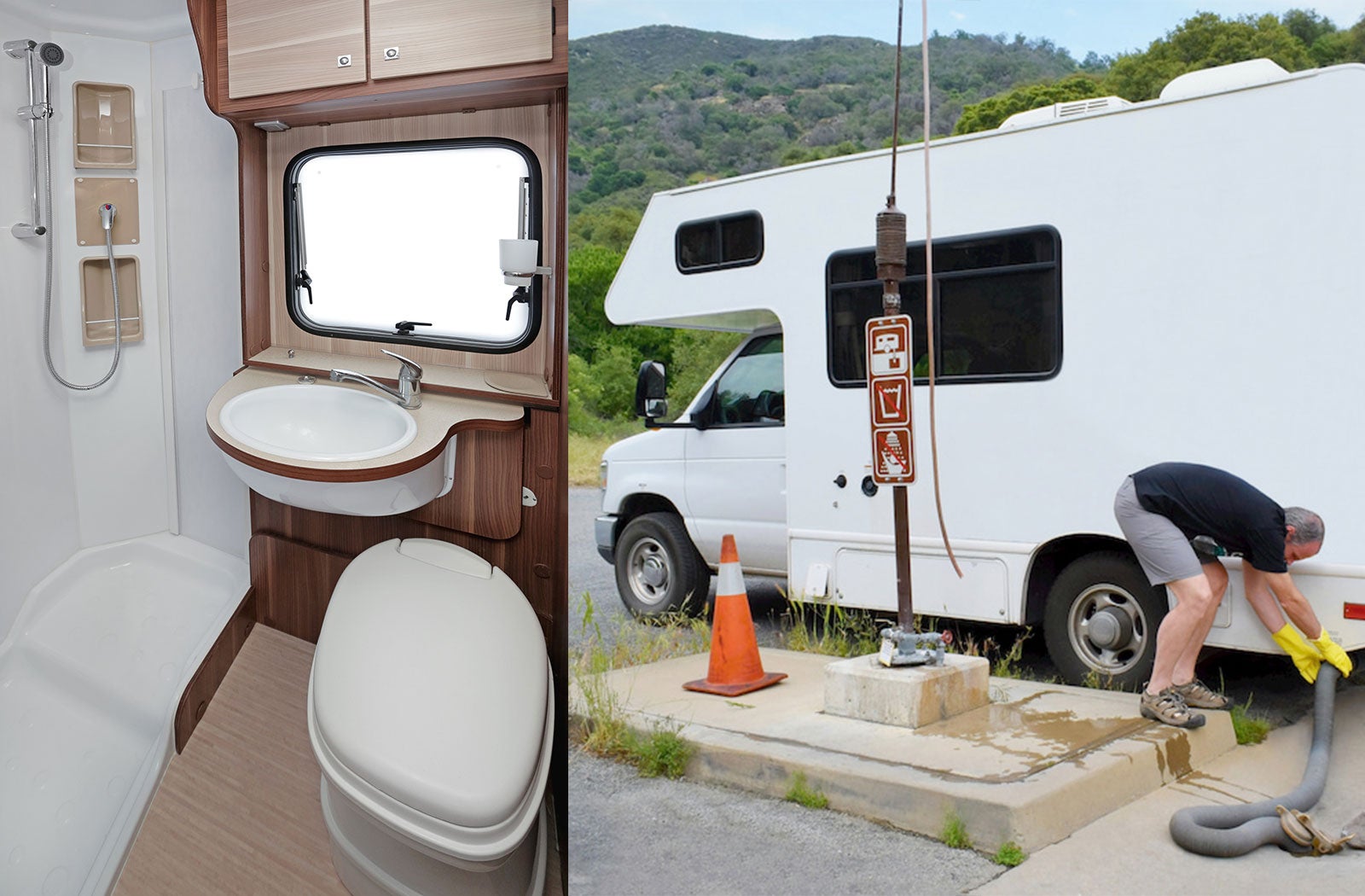 Portable RV/camper toilet and holding tank setup in Utica, New York