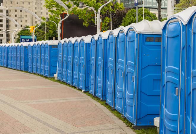 Seasonal porta potty units set up at a Utica, New York venue