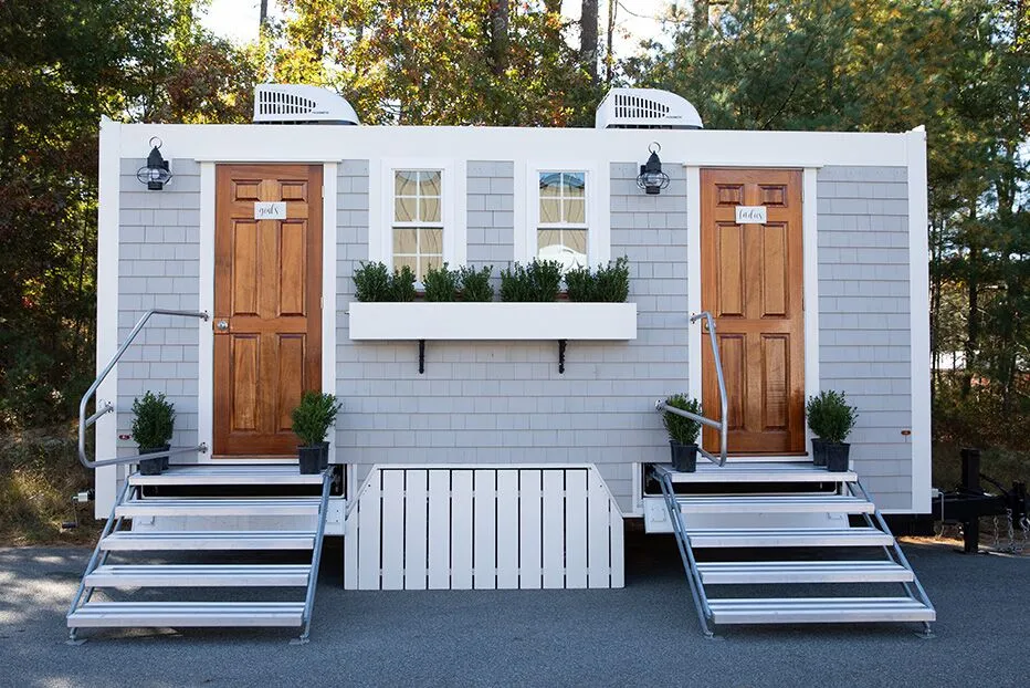 Wedding restroom units discretely staged at a venue in Utica, New York